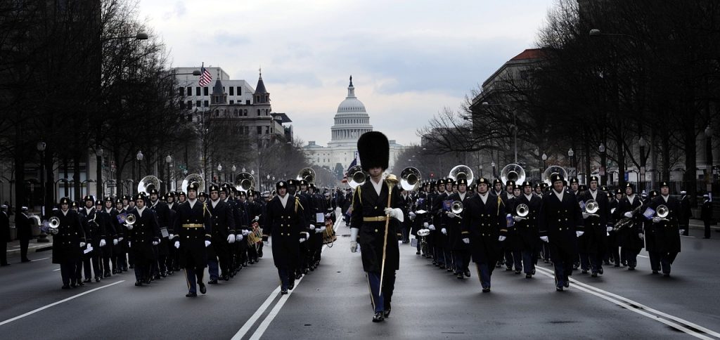 Marching band in front of the U. S. Capitol building