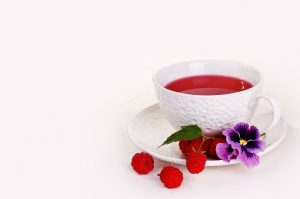 teacup of raspberry tea